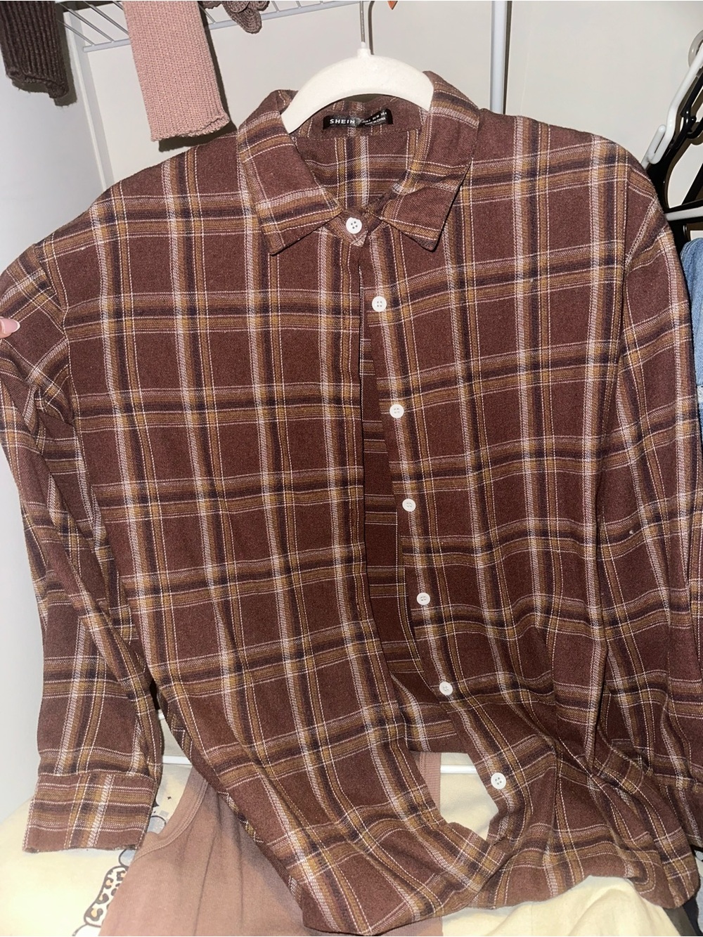 SHEIN Brown Plaid Button-Down Shirt